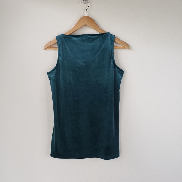 90s Velvet Tank XS V-Neck Teal Green Iman - Picture 2 of 3